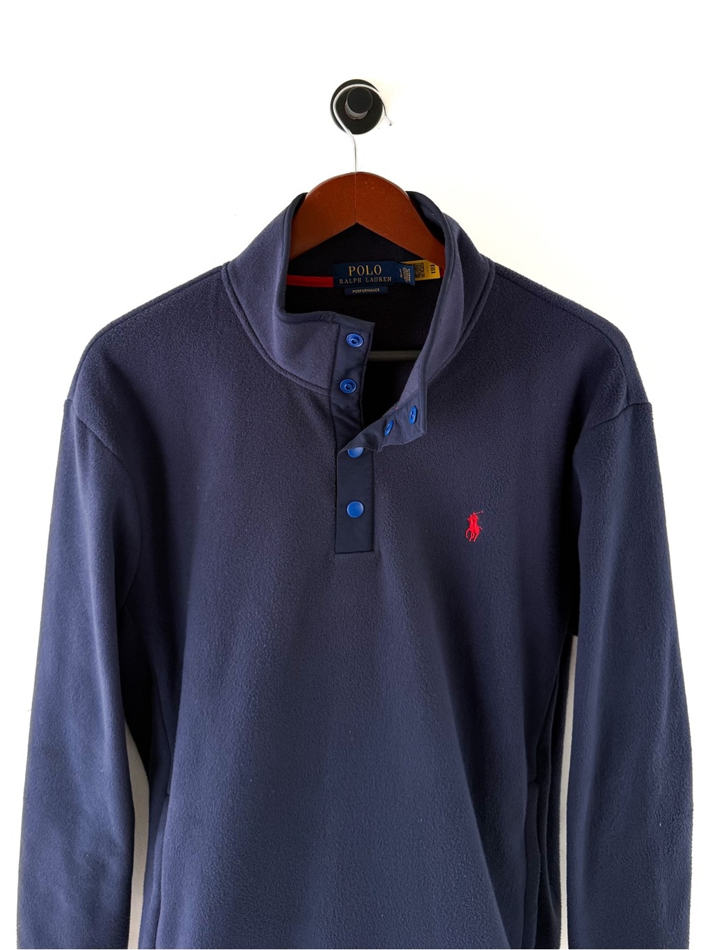 New Polo Ralph Lauren Fleece Pullover Quarter Button Up Navy Mens L - Picture 3 of 12